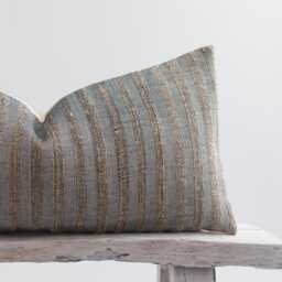Rustic Bronze Striped Lumbar Pillow Cover, Bamboo Reverse - thumbnail 2
