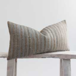 Rustic Bronze Striped Lumbar Pillow Cover, Bamboo Reverse - thumbnail 3