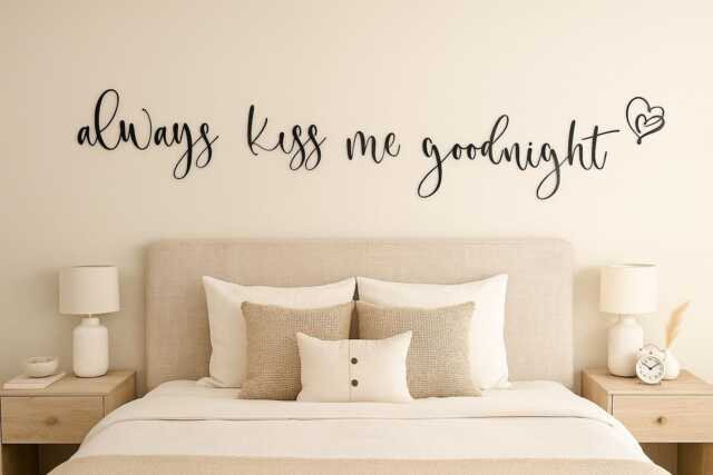 Always Kiss Me Goodnight Wooden Words Wall Art Black, White Or Natural - image 1