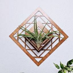 Geometric Wood Air Plant Holder - Wall Hanging Planter, Laser Cut Decor - thumbnail 2