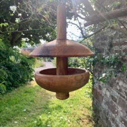 Hand Turned Wooden Bird Feeder - Artisan Gift Outdoor Wildlife - thumbnail 3