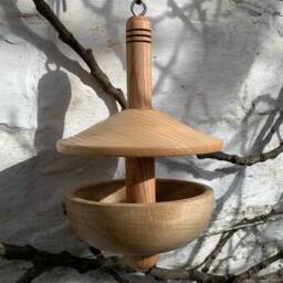 Hand Turned Wooden Bird Feeder - Artisan Gift Outdoor Wildlife - thumbnail 4