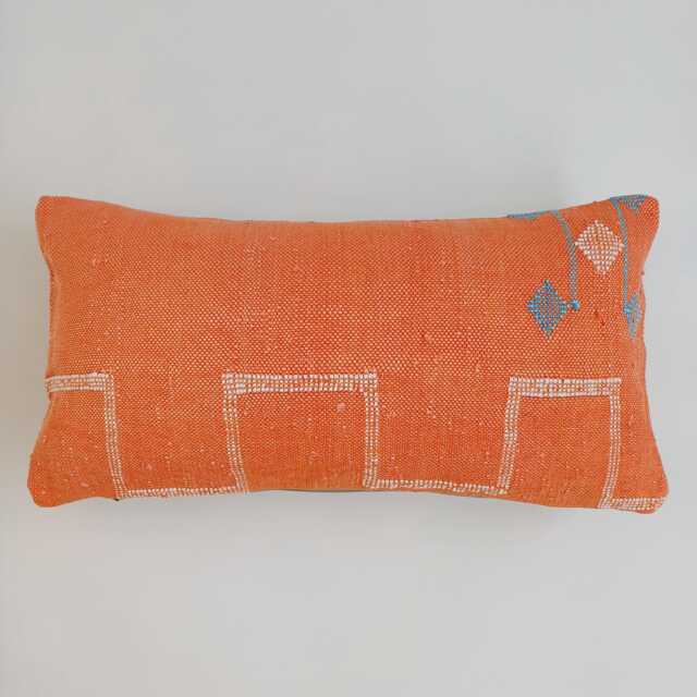 Moroccan Cactus Silk Cushion Cover, Handmade Orange Sabra Lumbar Pillow, Boho 24''x12''/60x30 cm - image 1