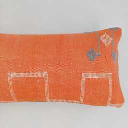 Moroccan Cactus Silk Cushion Cover, Handmade Orange Sabra Lumbar Pillow, Boho 24''x12''/60x30 cm - thumbnail 2