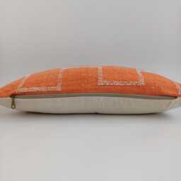 Moroccan Cactus Silk Cushion Cover, Handmade Orange Sabra Lumbar Pillow, Boho 24''x12''/60x30 cm - thumbnail 3