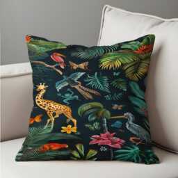 Tropical Wildlife Cushion Cover, Parrot, Giraffe, Exotic Jungle Animals Pillow Case, Botanical Birds, Floral & Safari Throw Cover - thumbnail 4