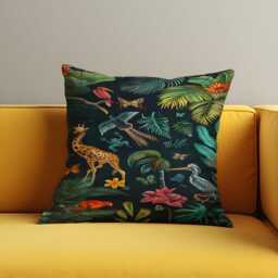 Tropical Wildlife Cushion Cover, Parrot, Giraffe, Exotic Jungle Animals Pillow Case, Botanical Birds, Floral & Safari Throw Cover - thumbnail 3