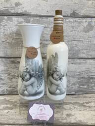 Angel Vase, Cherub Vase & Light Up Bottle Set, Gifts, Mother's Day Gifts , Xmas Snowdrops - thumbnail 1