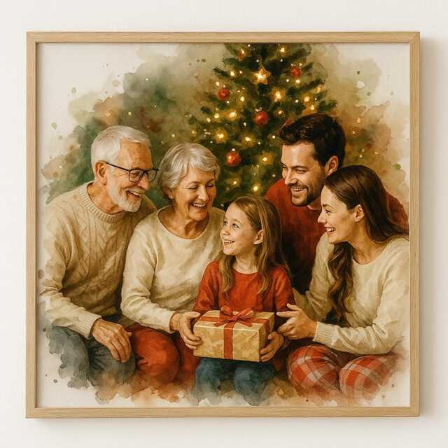 Custom Family Watercolour Portrait - Christmas Photo Illustration - image 1