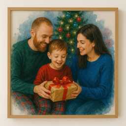 Custom Family Watercolour Portrait - Christmas Photo Illustration - thumbnail 2