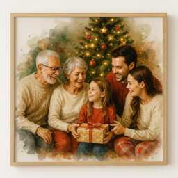 Custom Family Watercolour Portrait - Christmas Photo Illustration - thumbnail 1