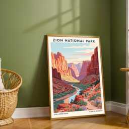 Zion National Park, Utah, Usa Travel Poster - Vintage American Art Print Illustration - thumbnail 2