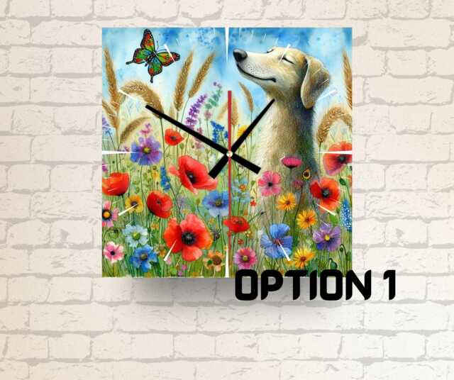 Dog Wall Clock Meadow Flowers Design, Nature-Inspired Art - image 1