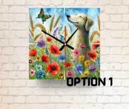 Dog Wall Clock Meadow Flowers Design, Nature-Inspired Art