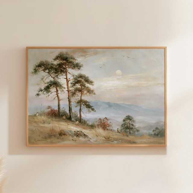 Pine Tree Cliff Poster, Lakeside Landscape Print, Nature Wall Art, Paper - image 1
