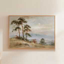Pine Tree Cliff Poster, Lakeside Landscape Print, Nature Wall Art, Paper - thumbnail 1