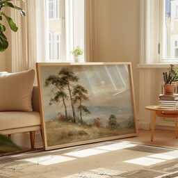 Pine Tree Cliff Poster, Lakeside Landscape Print, Nature Wall Art, Paper - thumbnail 3