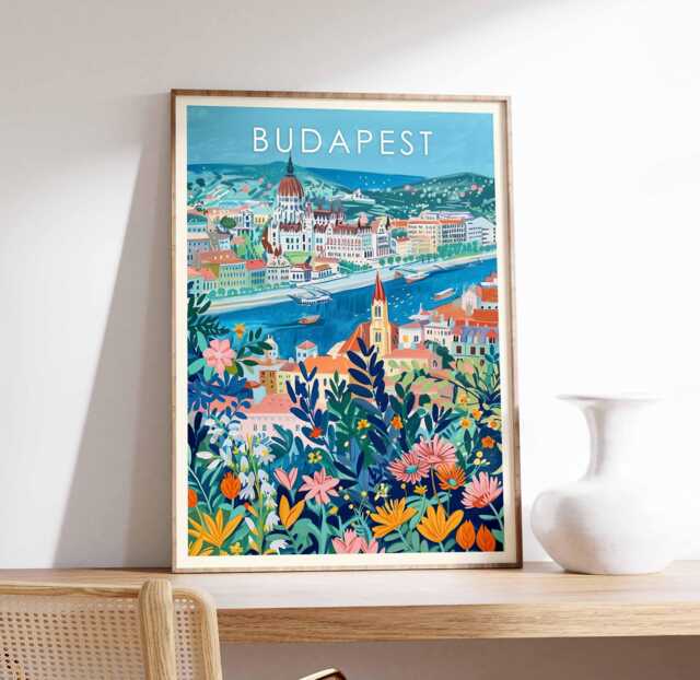 Budapest Travel Poster Hungarian Architecture Art Print - image 1