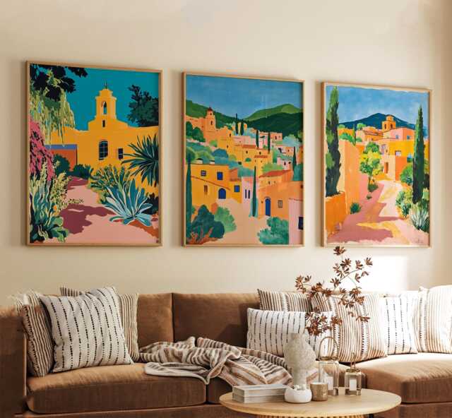 Santa Fe Usa Travel Poster Set Of 3 New Mexico Wall Art Southwest Cityscape American Prints, Vintage Illustration - image 1