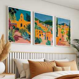 Santa Fe Usa Travel Poster Set Of 3 New Mexico Wall Art Southwest Cityscape American Prints, Vintage Illustration - thumbnail 2