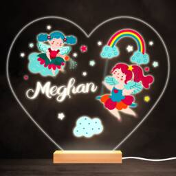 Colourful Rainbow Fairies Heart Personalised Gift Led Lamp Night Light - Bedroom - thumbnail 1