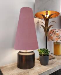 Light Pink Extra Tall Cone Lampshade in Velvet - thumbnail 1