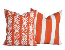 2 Quality Outdoor Pillow Cover, Orange Pineapple, Decorative Throw Striped Pillow, Accent Tropical Case - thumbnail 1