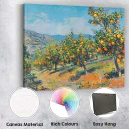 Vibrant Orange Grove Mediterranean Orchard Landscape Impressionist Canvas Wall Art Print Decor Picture Ready To Hang - thumbnail 2