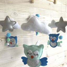 Mobile Baby, Theme Owls, Pink & Green, Golden Moon Star, Cradle Suspension, Baby Room Decor, Games, Suspension Deco - thumbnail 4
