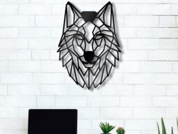Geometric Wolf Wooden Wall Art, Head Living Room Decor, Office Coffee Shop Animal Wood Art - thumbnail 1