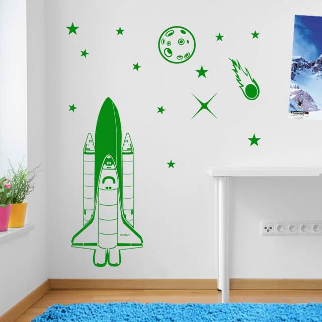 Rocket Planet Stars Meteor Space Wall Window Stickers Decals Kids Decor A139 - image 1