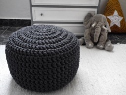Dark Gray Knit Pouf Ottoman, Chunky Eco Cotton Footstool, Scandinavian Decor - thumbnail 1