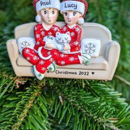 Personalised Couple With White Cat Kitten Christmas Tree Decoration 1st Xmas Living Together 2025 Bauble First New Home House Ornament Gift - thumbnail 2