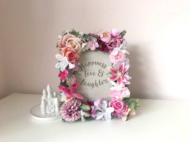 Floral Photo Frame Handmade Silk Flower Picture Frame, Nursery Decor - image 1