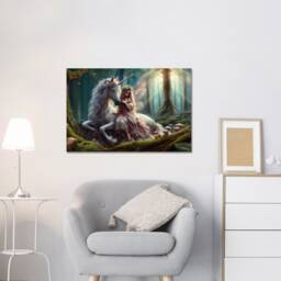 Fairy With Unicorn in Magical Forest Mounted Canvas Print, Wall Art, Ready To Hang - thumbnail 2