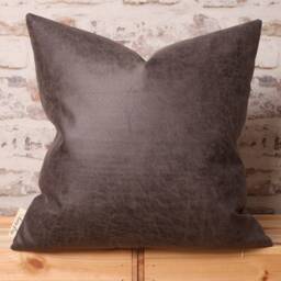 Color Block Faux Leather Cushion Cover Steel Grey & Saddle Brown - thumbnail 2