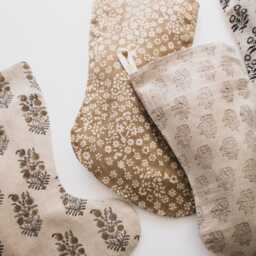 Rust Floral Block Print Christmas Stockings Personalized, Neutral Linen, Farmhouse Holiday Stocking, Designer - thumbnail 3