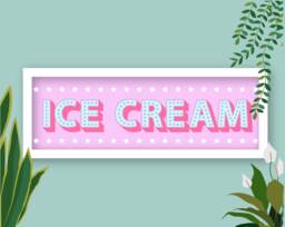 Framed Ice Cream Print, Kitchen Prints Cream, Horizontal Sign, Food - thumbnail 1