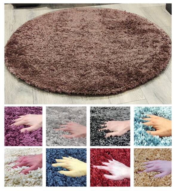 Circular Rug Soft Fuzzy Round Carpet 110cm No-Shed Natural Jute Backing Anti-Allergic Fibres - image 1