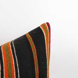 Handwoven Wool Kilim Pillow Cover, Bohemian Turkish Stripe Design - 24''x24'' - thumbnail 2
