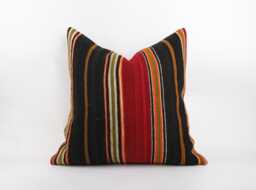 Handwoven Wool Kilim Pillow Cover, Bohemian Turkish Stripe Design - 24''x24'' - thumbnail 1