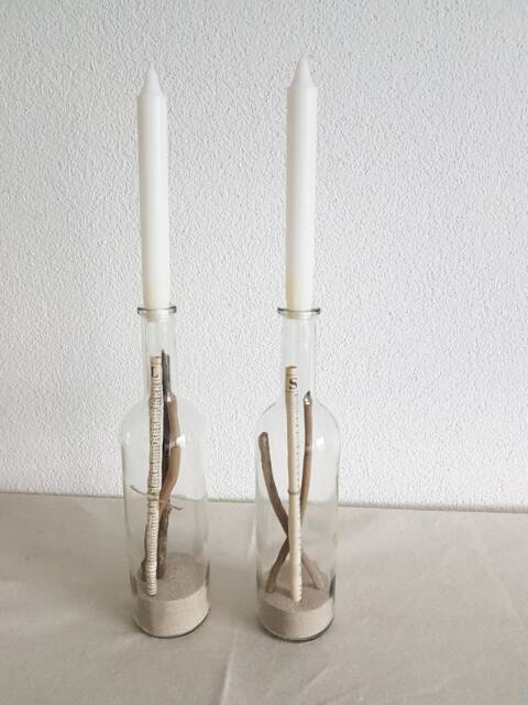 2 Candlesticks Made Of Maritime Wine Bottles - image 1