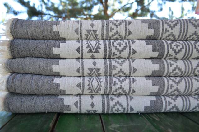Black Aztec Blanket, Double Face Blanket, Bedroom Blanket, 63x87, Kilim Patterned Blanket, Geometric Throw, Bed Cover, Turkish Blanket, B2-Jakarb - image 1