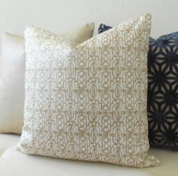 Metallic Soft Gold Geometric Trellis Fretwork Decorative Pillow Cover - thumbnail 1
