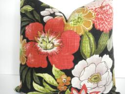 Botanical - 12x18 -Decorative Designer Pillow Cover -Red-Gold-Lime -Chartreuse-Pink-Off White & Black Throw/Lumbar - thumbnail 1
