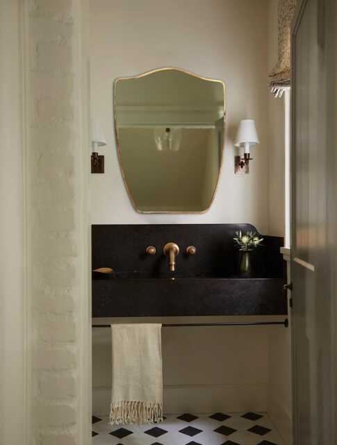 Unlacquered Brass Shield Mirror Modern Vanity Wall Mirror - image 1
