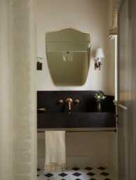 Unlacquered Brass Shield Mirror Modern Vanity Wall Mirror - thumbnail 1