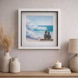 Pebble Art Couple On Stormy Beach, Beach, Framed Seaside Scene, Pebble Art Gift, Beach Couple - thumbnail 1