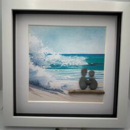 Pebble Art Couple On Stormy Beach, Beach, Framed Seaside Scene, Pebble Art Gift, Beach Couple - thumbnail 2