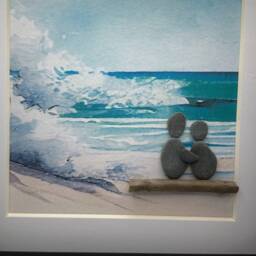 Pebble Art Couple On Stormy Beach, Beach, Framed Seaside Scene, Pebble Art Gift, Beach Couple - thumbnail 3